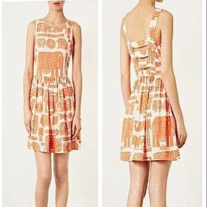 Topshop Cage Back Orange White Animal Giraffe Alligator Mini Dress 6 M